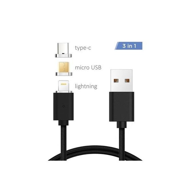 Xtrempro Xtrempro 11173 3-in-1 Magnetic Cable Type-C Micro USB & Lightning; 6 ft. - Black 11173